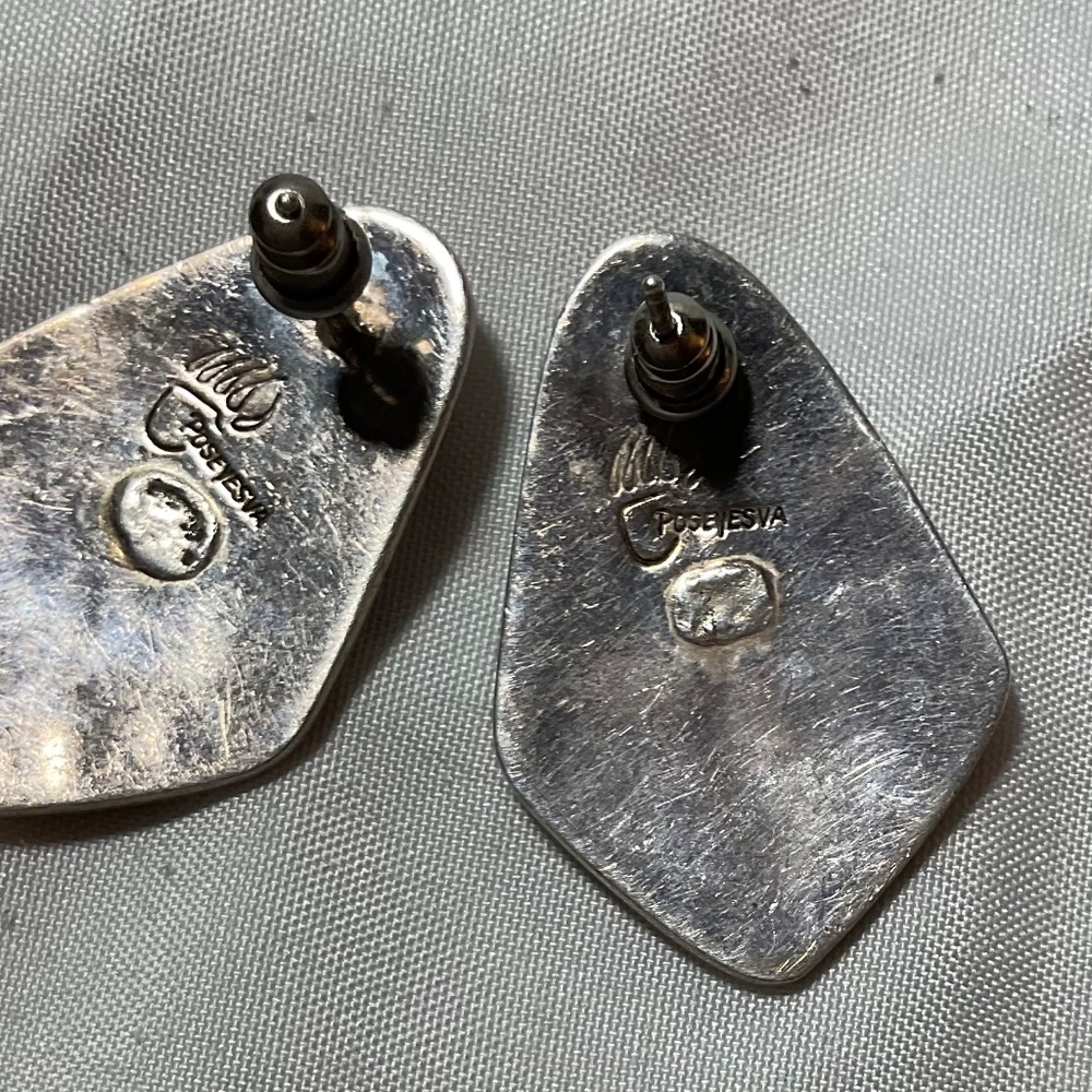 Silver and Turquoise post earrings - Picture 3 of 3